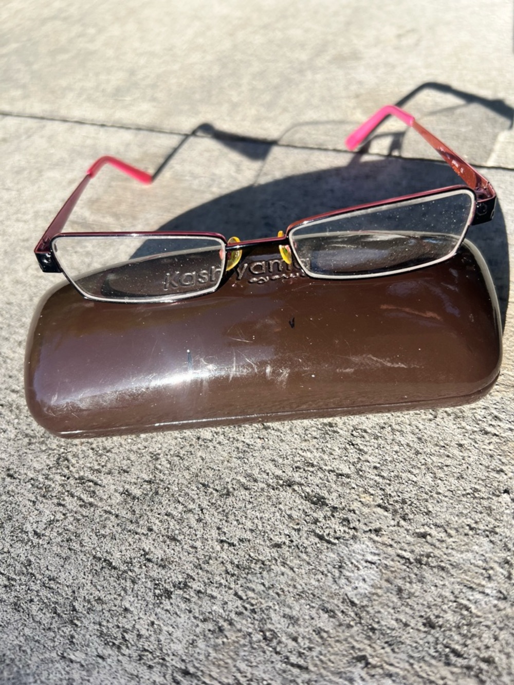 Rectangular Metal Prescription Ready Glasses with Pink Accent Tips